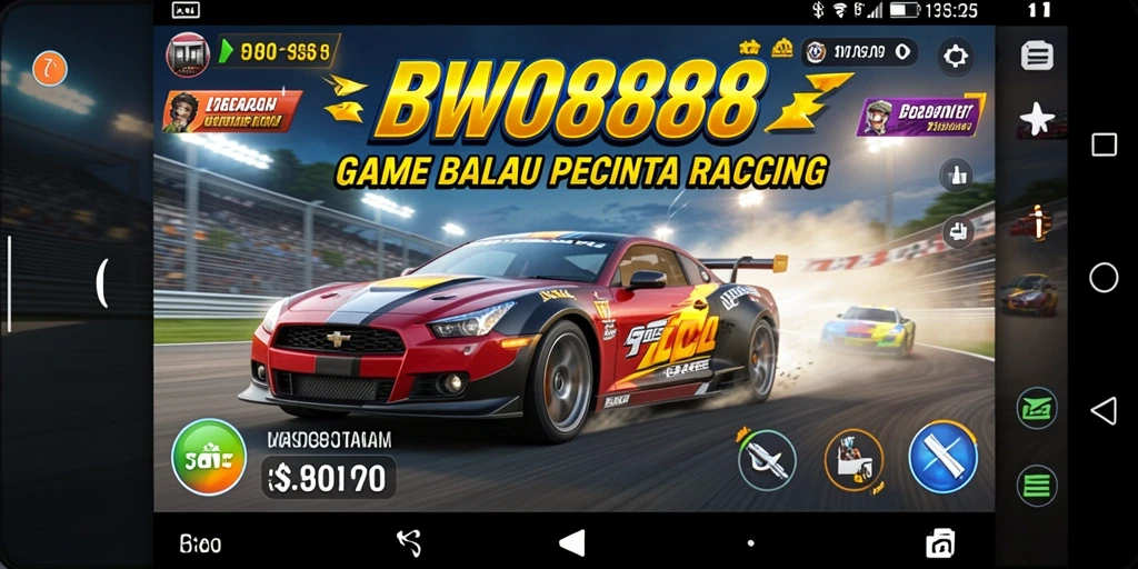 Tampilan gameplay seru BWO888 dengan mobil balap yang memukau.