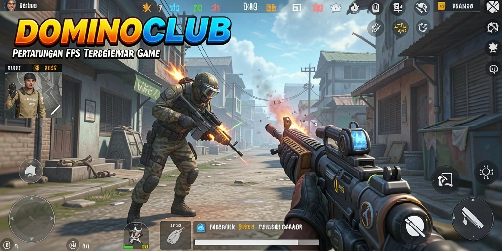 Tampilan gameplay yang menegangkan dari DOMINOCLUB dengan aksi FPS.