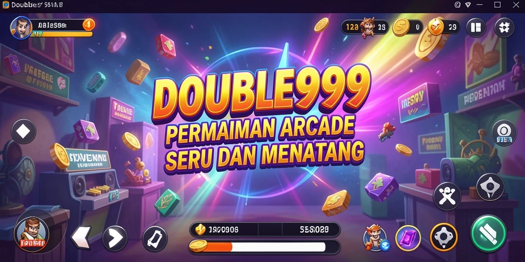 Screenshot utama menunjukkan gameplay seru dalam DOUBLE999 dengan banyak level dan tantangan.