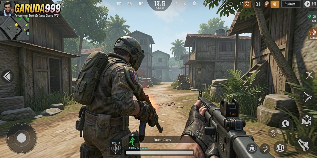 Screenshot utama GARUDA999 menampilkan aksi gameplay TPS yang mendebarkan.