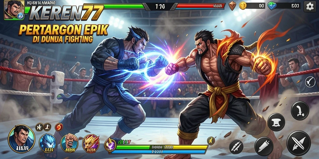 Tangkapan layar menunjukkan pertarungan karakter di arena yang mendebarkan.