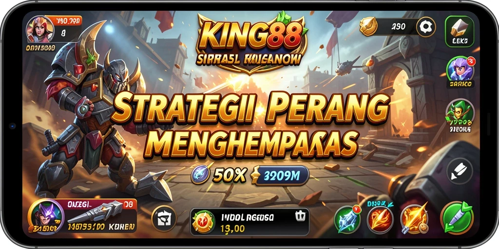 Screenshot gameplay KING88 menunjukkan pertempuran strategis yang intens.