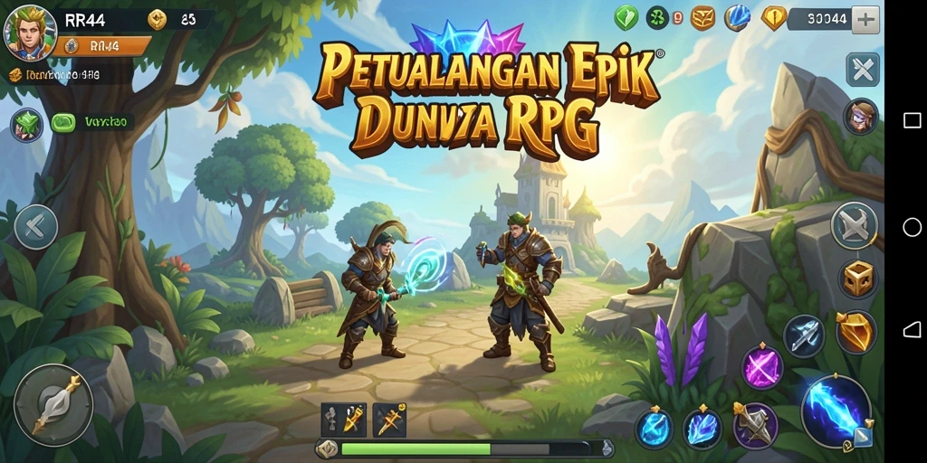 Screenshot utama RR44 menampilkan aksi seru dalam dunia RPG.