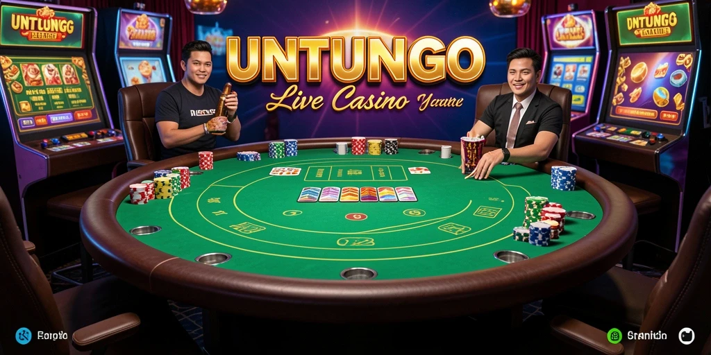 Screenshot UNTUNGGO menampilkan dealer langsung dan permainan kasino yang interaktif.