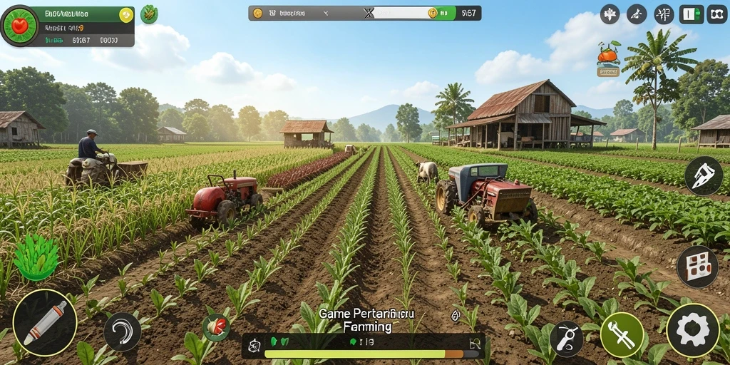 Tampilan gameplay W67 yang menarik dengan aktivitas bertani.