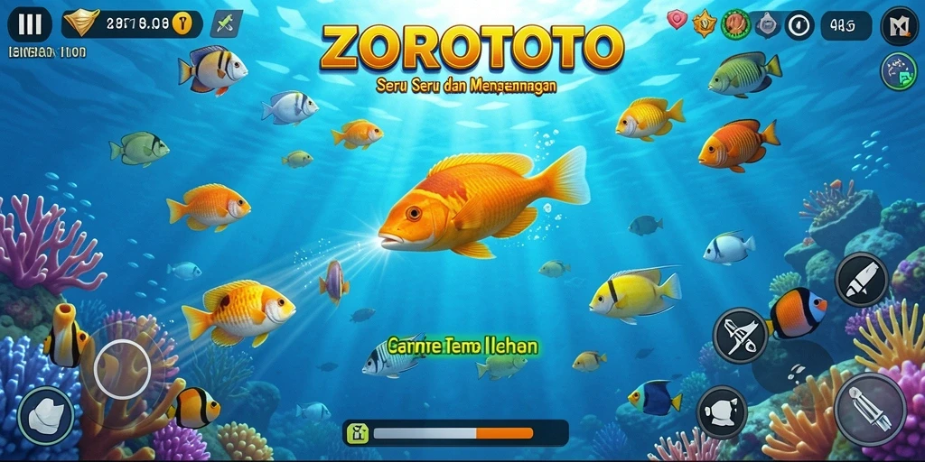 Tampilan gameplay ZOROTOTO yang menampilkan aksi tembak ikan.